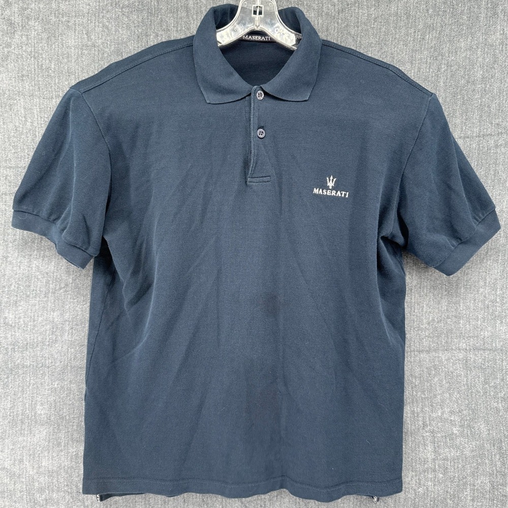 Vintage Maserati Polo Shirt Mens XL Navy Blue Embroidered Logo Luxury Italy